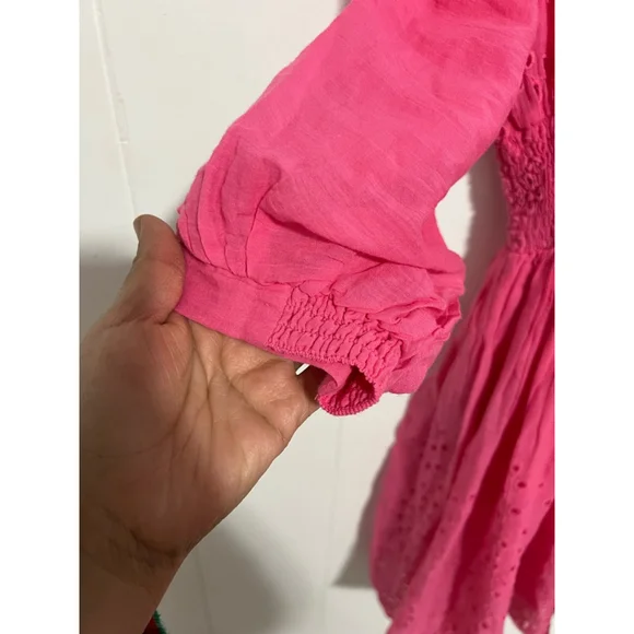 Women's Free People Bubblegum Pink Lottie Eyelet Mini Dress size M - Picture 10 of 10